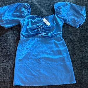Chic Silk Blue Puff Sleeve Mini Dress- NWT